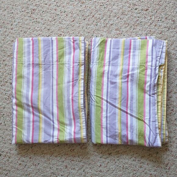 Pair POTTERY BARN KIDS Panel Curtain Drape Lined Multicolor Stripe Cotton 44x63 - Picture 1 of 7